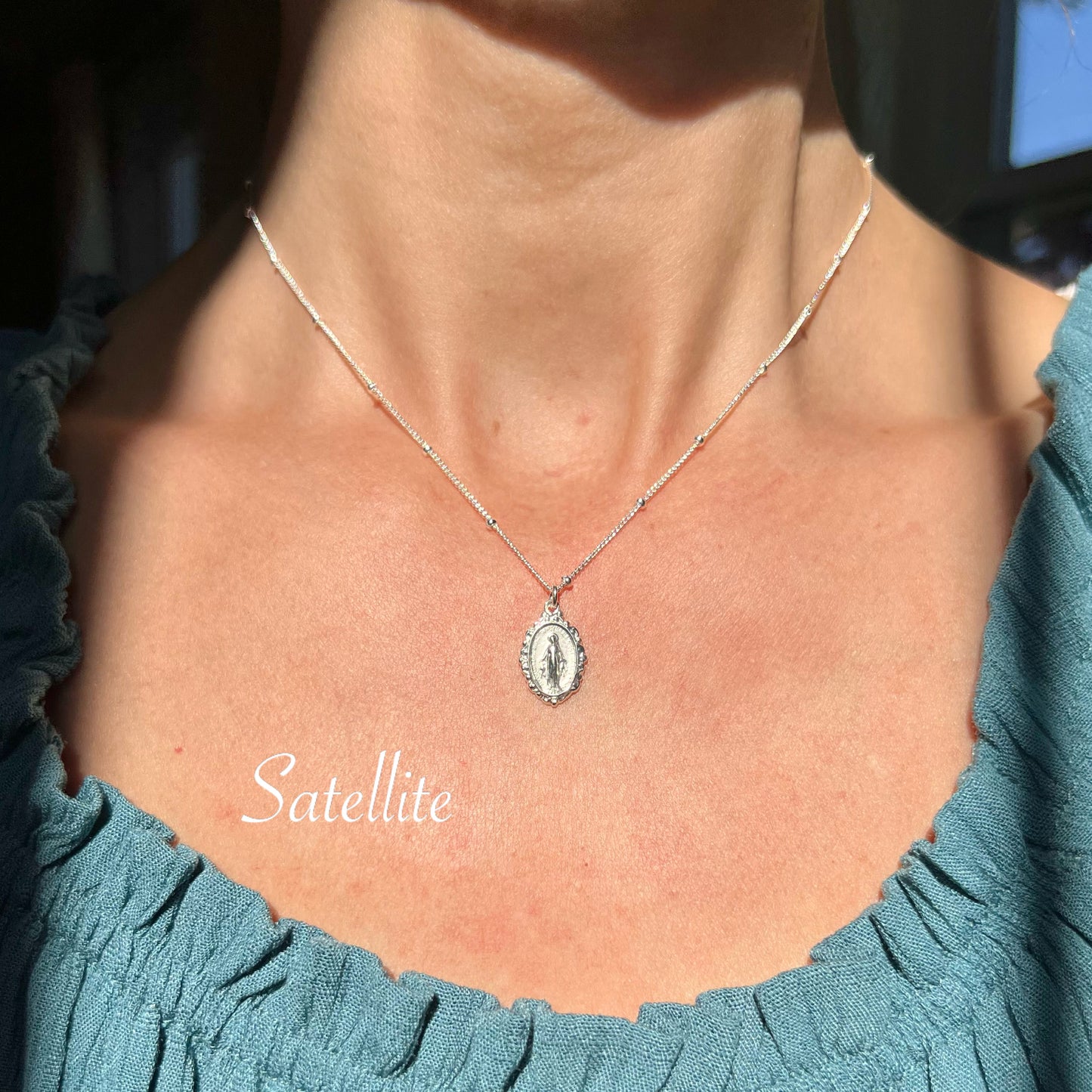 Petite Miraculous Medal Necklace- Sterling Silver