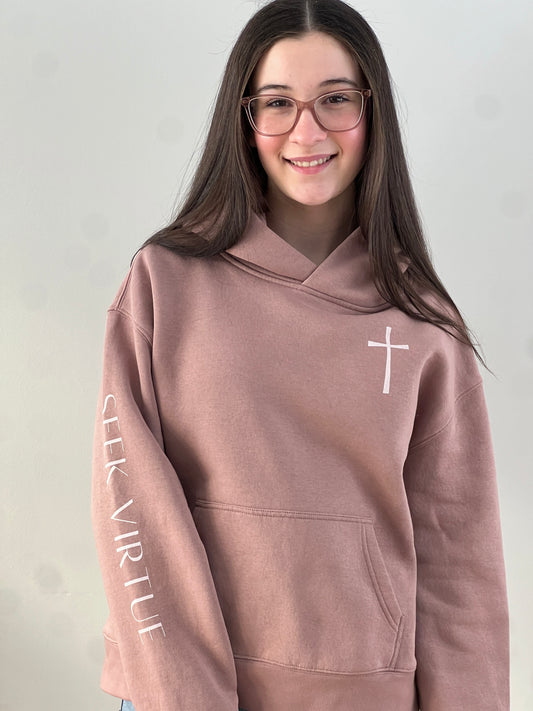 Women’s Seek Virtue Hoodie -Light Pink Design