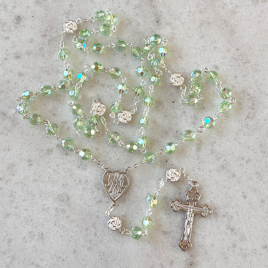 Petite Sterling Silver & Crystal Rosary- Light Green