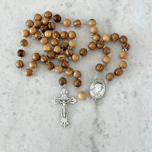 Men’s Sterling Silver & Olive Wood Rosary