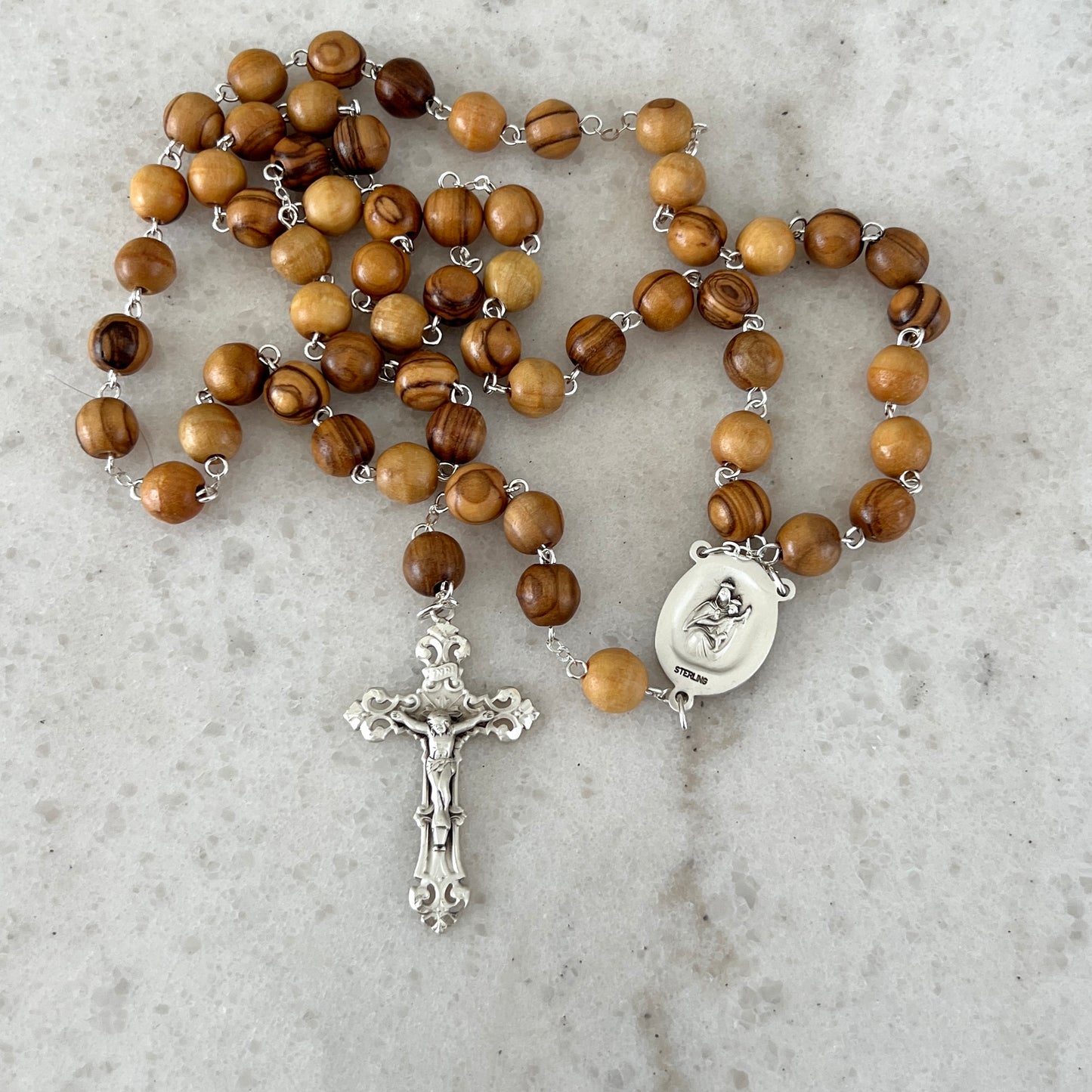 Men’s Sterling Silver & Olive Wood Rosary