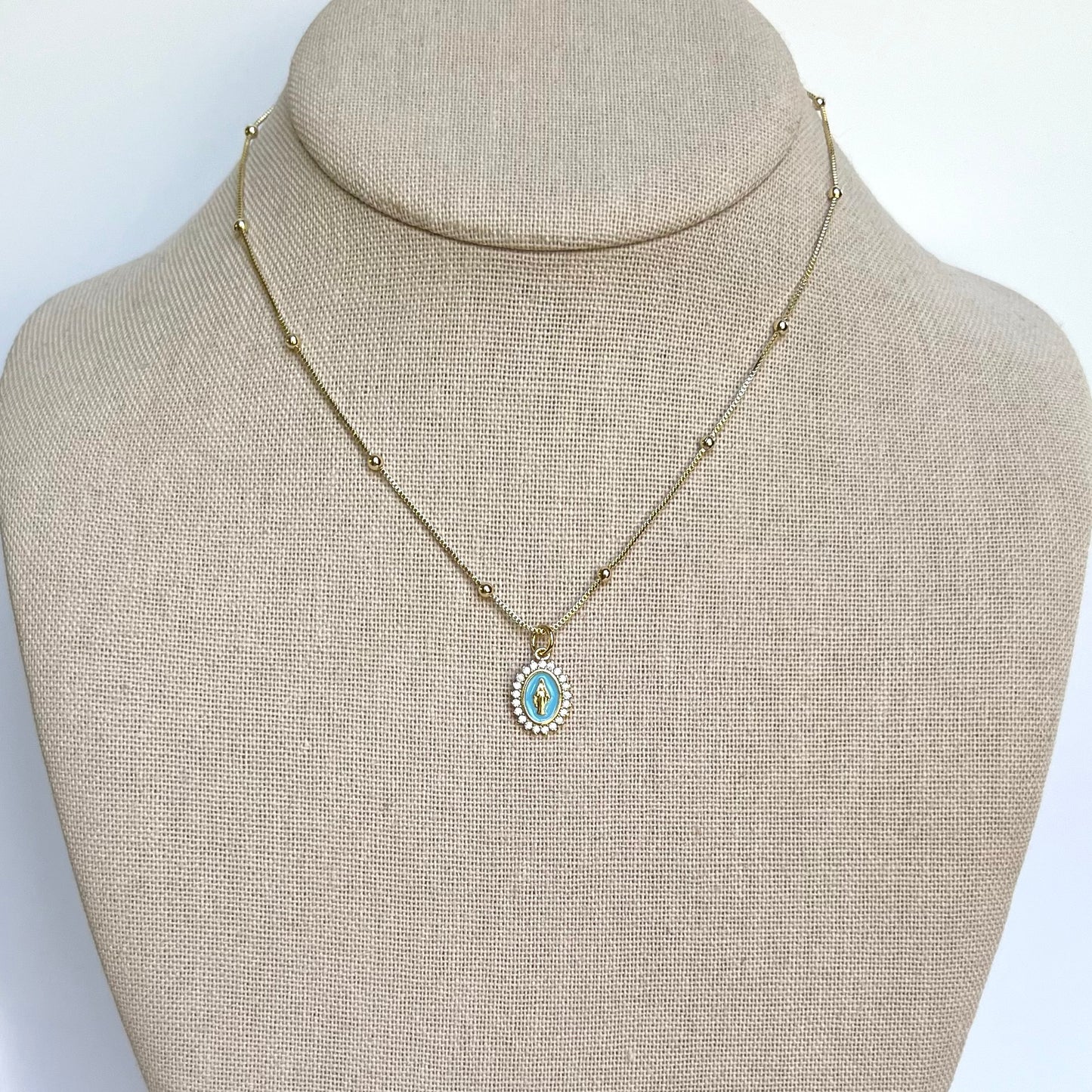 *Limited Edition* Our Lady of Grace Necklace AQUA BLUE
