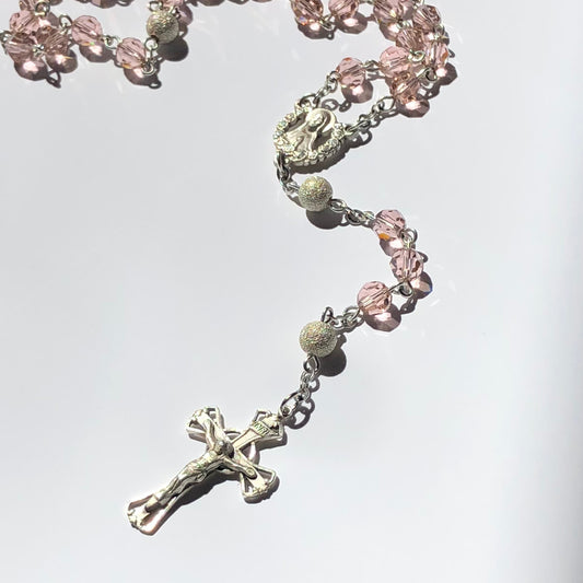 Petite Sterling Silver & Crystal Rosary- Vintage Rose